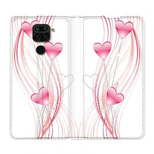 Housse Cuir Portefeuille Pour Xiaomi Redmi Note 9S / 9 Pro Coeur Rose Montant sur Blanc