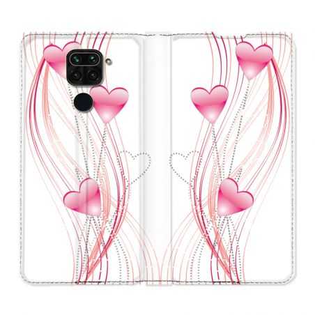 Housse Cuir Portefeuille Pour Xiaomi Redmi Note 9S / 9 Pro Coeur Rose Montant sur Blanc