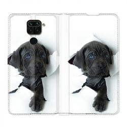 Housse Cuir Portefeuille Pour Xiaomi Redmi Note 9S / 9 Pro Chien Noir