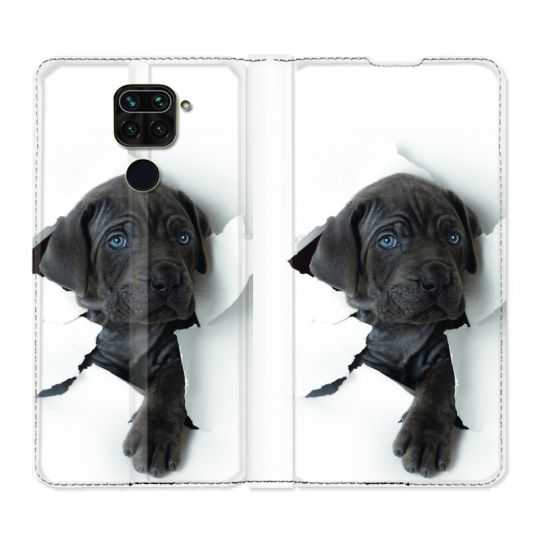 Housse Cuir Portefeuille Pour Xiaomi Redmi Note 9S / 9 Pro Chien Noir