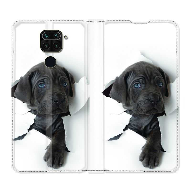 Housse Cuir Portefeuille Pour Xiaomi Redmi Note 9S / 9 Pro Chien Noir