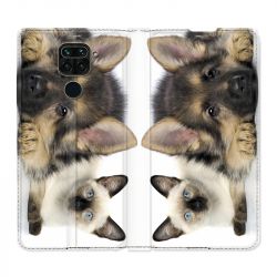 Housse Cuir Portefeuille Pour Xiaomi Redmi Note 9S / 9 Pro Chien vs Chat