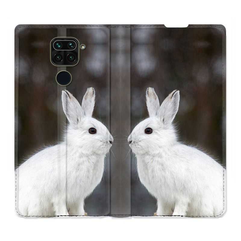 Housse Cuir Portefeuille Pour Xiaomi Redmi Note 9S / 9 Pro Lapin Blanc