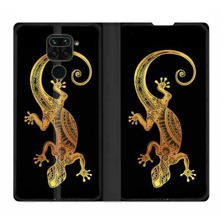 Housse Cuir Portefeuille Pour Xiaomi Redmi Note 9S / 9 Pro Animaux Maori Lezard Noir
