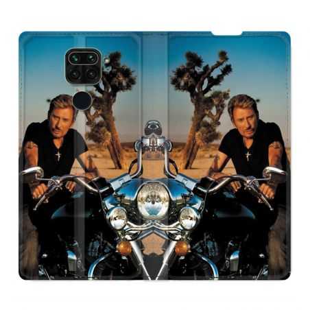 Housse Cuir Portefeuille Pour Xiaomi Redmi Note 9S / 9 Pro Johnny Hallyday Moto