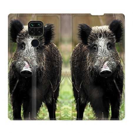 Housse Cuir Portefeuille Pour Xiaomi Redmi Note 9S / 9 Pro Chasse Sanglier bois