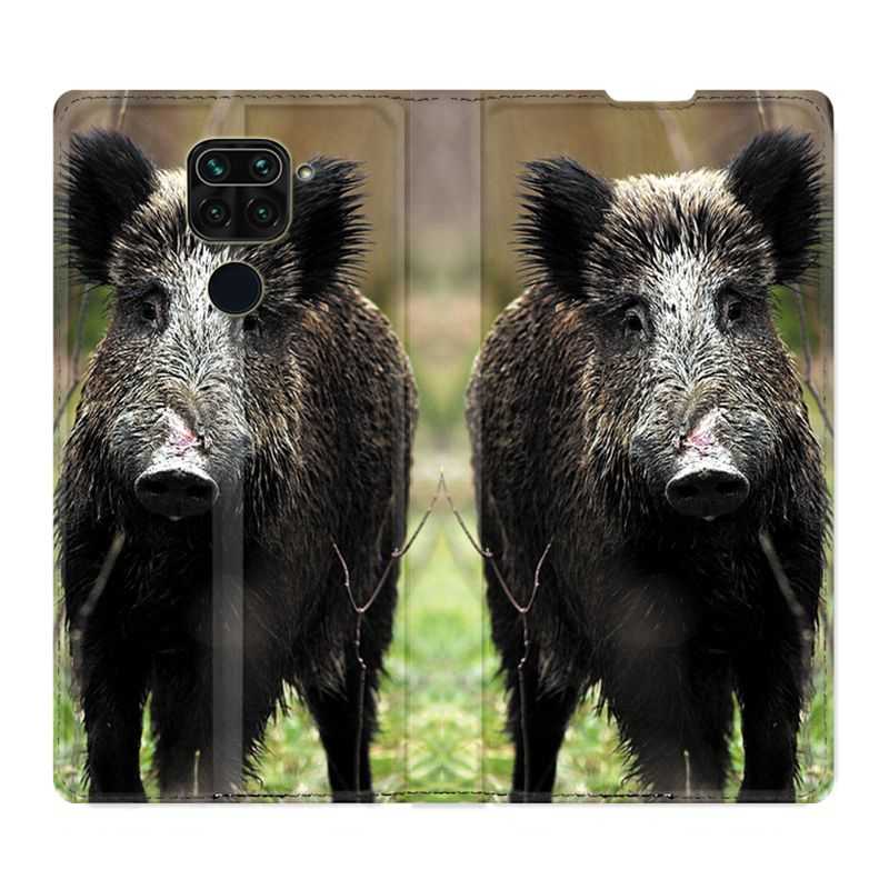 Housse Cuir Portefeuille Pour Xiaomi Redmi Note 9S / 9 Pro Chasse Sanglier bois