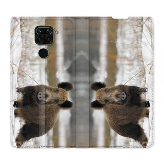 Housse Cuir Portefeuille Pour Xiaomi Redmi Note 9S / 9 Pro Chasse Sanglier Neige
