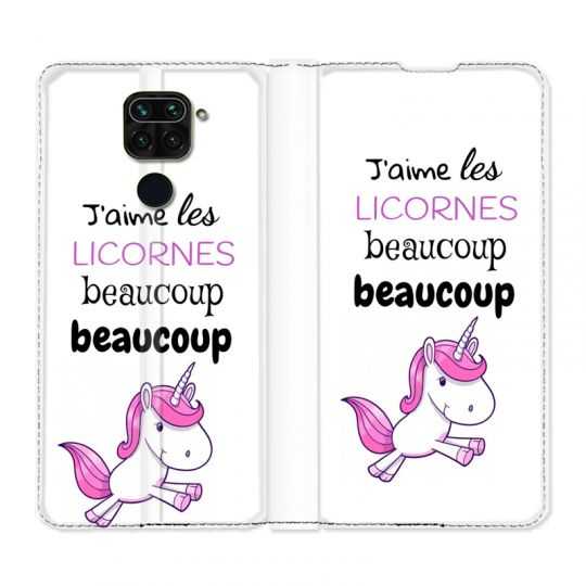 Housse Cuir Portefeuille Pour Xiaomi Redmi Note 9S / 9 Pro Decale Licornes