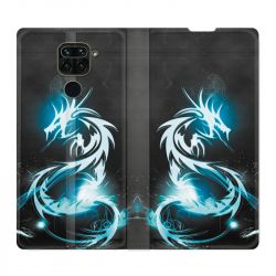 Housse Cuir Portefeuille Pour Xiaomi Redmi Note 9S / 9 Pro Dragon Bleu