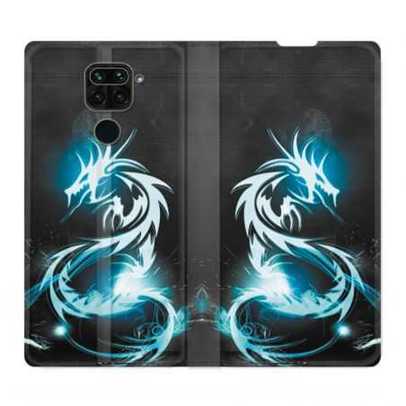 Housse Cuir Portefeuille Pour Xiaomi Redmi Note 9S / 9 Pro Dragon Bleu