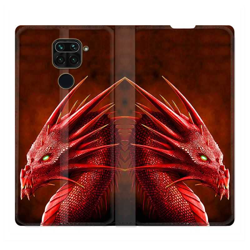 Housse Cuir Portefeuille Pour Xiaomi Redmi Note 9S / 9 Pro Dragon Rouge