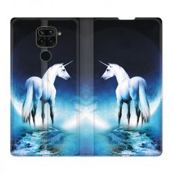 Housse Cuir Portefeuille Pour Xiaomi Redmi Note 9S / 9 Pro Licorne Lune
