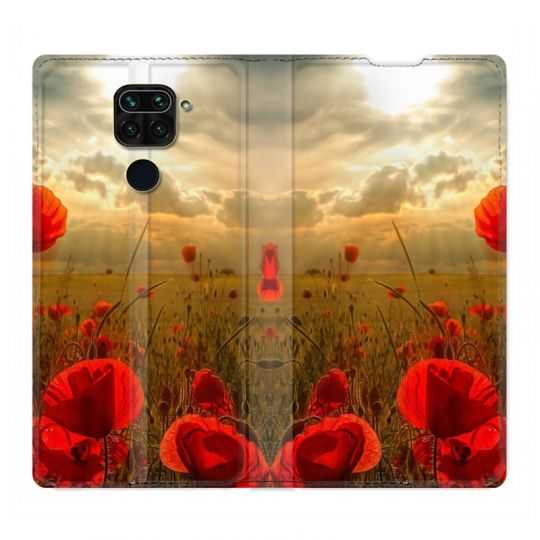 Housse Cuir Portefeuille Pour Xiaomi Redmi Note 9S / 9 Pro Fleur Coquelicot