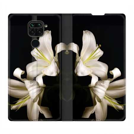 Housse Cuir Portefeuille Pour Xiaomi Redmi Note 9S / 9 Pro Fleur Lys Noir