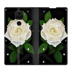 Housse Cuir Portefeuille Pour Xiaomi Redmi Note 9S / 9 Pro Fleur Rose Blanche