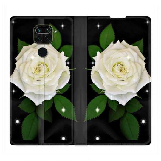 Housse Cuir Portefeuille Pour Xiaomi Redmi Note 9S / 9 Pro Fleur Rose Blanche