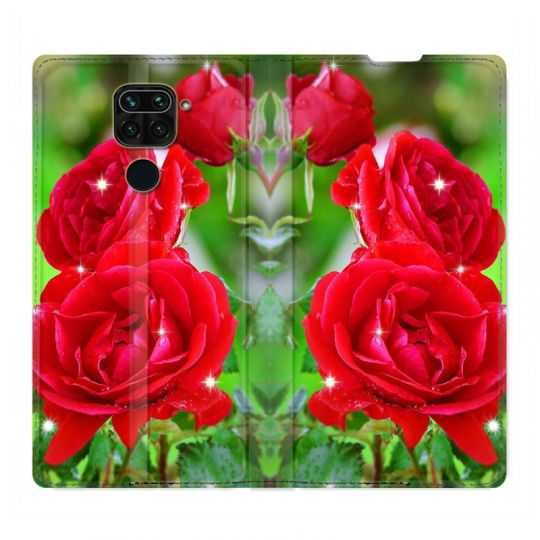 Housse Cuir Portefeuille Pour Xiaomi Redmi Note 9S / 9 Pro Fleur Rose Rouge