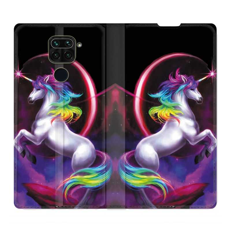 Housse Cuir Portefeuille Pour Xiaomi Redmi Note 9S / 9 Pro Licorne Arc en ciel