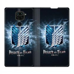 Housse Cuir Portefeuille Pour Xiaomi Redmi Note 9S / 9 Pro Manga Attaque Titans Noir