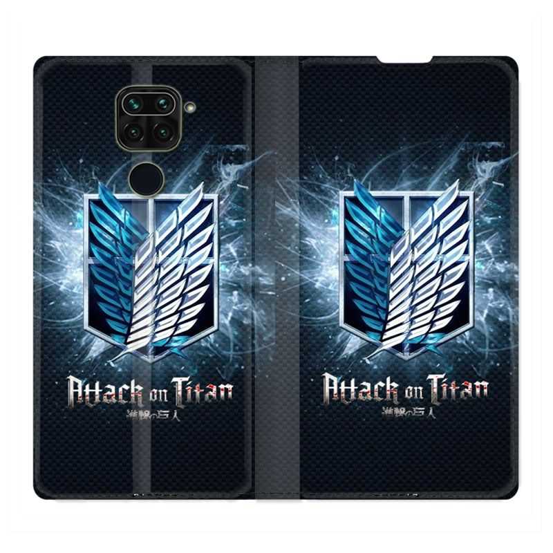 Housse Cuir Portefeuille Pour Xiaomi Redmi Note 9S / 9 Pro Manga Attaque Titans Noir