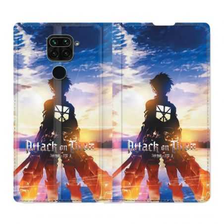 Housse Cuir Portefeuille Pour Xiaomi Redmi Note 9S / 9 Pro Manga Attaque Titans Soleil