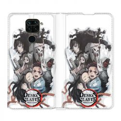 Housse Cuir Portefeuille Pour Xiaomi Redmi Note 9S / 9 Pro Manga Demon Slayer Blanc