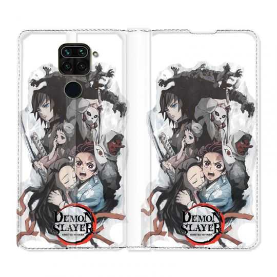Housse Cuir Portefeuille Pour Xiaomi Redmi Note 9S / 9 Pro Manga Demon Slayer Blanc