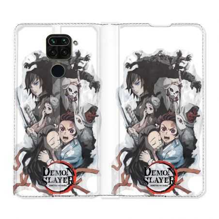 Housse Cuir Portefeuille Pour Xiaomi Redmi Note 9S / 9 Pro Manga Demon Slayer Blanc