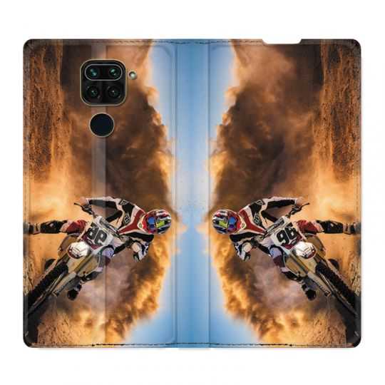 Housse Cuir Portefeuille Pour Xiaomi Redmi Note 9S / 9 Pro Moto Cross Blanc
