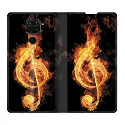 Housse Cuir Portefeuille Pour Xiaomi Redmi Note 9S / 9 Pro Musique Clé Sol Feu N