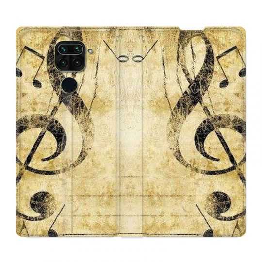 Housse Cuir Portefeuille Pour Xiaomi Redmi Note 9S / 9 Pro Musique Clé Sol Vintage
