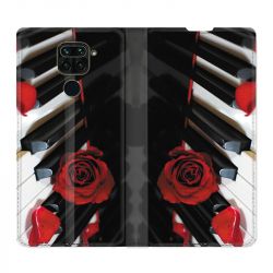 Housse Cuir Portefeuille Pour Xiaomi Redmi Note 9S / 9 Pro Musique Rose Piano