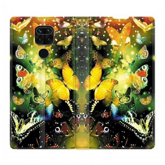 Housse Cuir Portefeuille Pour Xiaomi Redmi Note 9S / 9 Pro Papillon Jaune