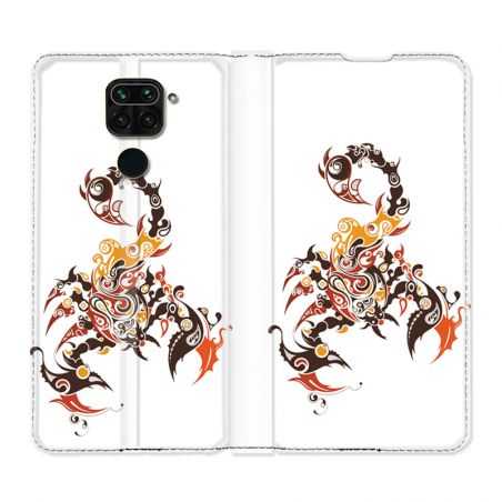 Housse Cuir Portefeuille Pour Xiaomi Redmi Note 9S / 9 Pro Scorpion Blanc