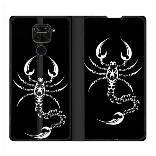 Housse Cuir Portefeuille Pour Xiaomi Redmi Note 9S / 9 Pro Scorpion Noir