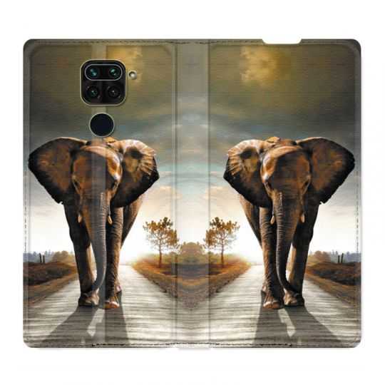Housse Cuir Portefeuille Pour Xiaomi Redmi Note 9S / 9 Pro Savane Elephant Route