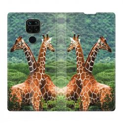 Housse Cuir Portefeuille Pour Xiaomi Redmi Note 9S / 9 Pro Savane Girafe Duo