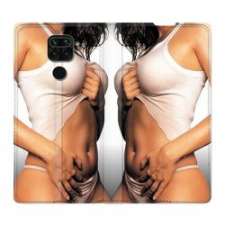 Housse Cuir Portefeuille Pour Xiaomi Redmi Note 9S / 9 Pro Sexy Tee Shirt Blanc