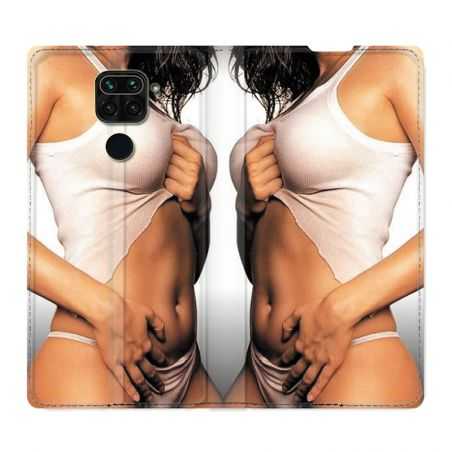 Housse Cuir Portefeuille Pour Xiaomi Redmi Note 9S / 9 Pro Sexy Tee Shirt Blanc