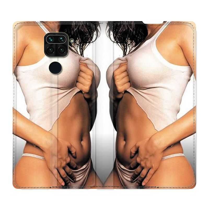 Housse Cuir Portefeuille Pour Xiaomi Redmi Note 9S / 9 Pro Sexy Tee Shirt Blanc