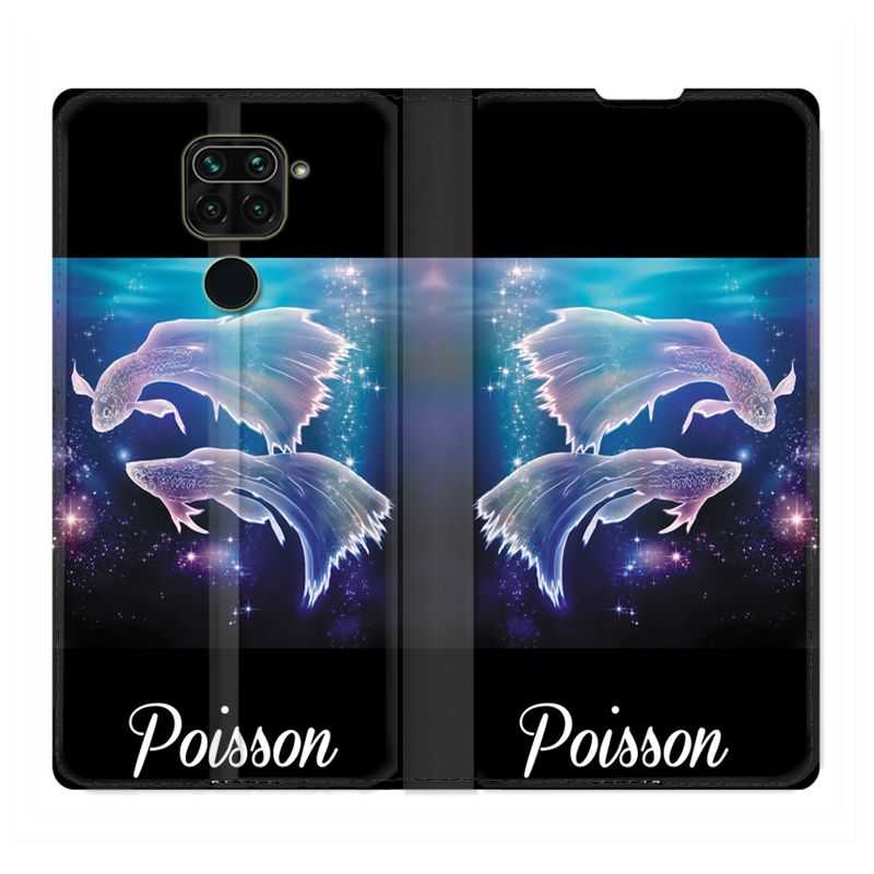 Housse Cuir Portefeuille Pour Xiaomi Redmi Note 9S / 9 Pro Signe Zodiaque 2 Poisson