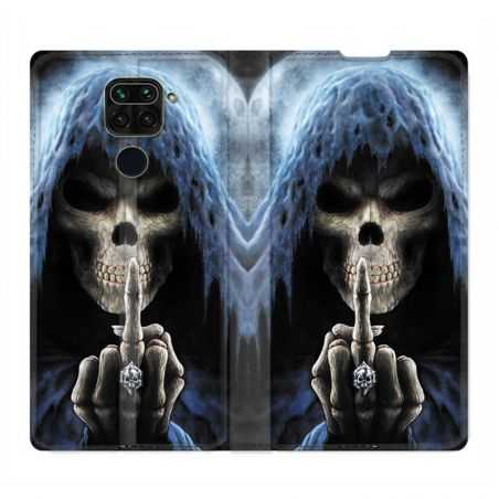 Housse Cuir Portefeuille Pour Xiaomi Redmi Note 9S / 9 Pro Tete de Mort Doigt