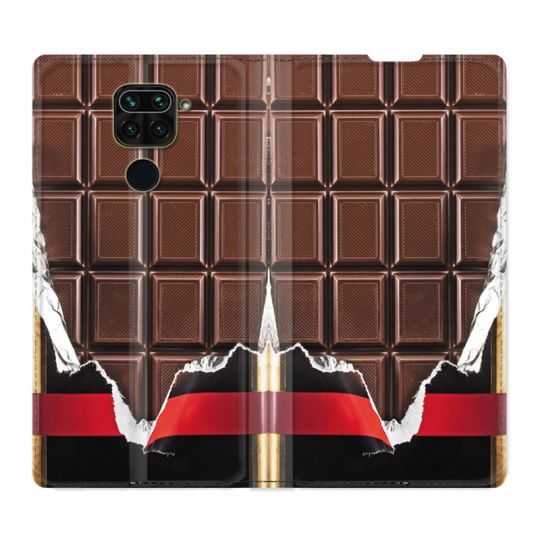 Housse Cuir Portefeuille Pour Xiaomi Redmi Note 9S / 9 Pro Trompe Oeil Chocolat