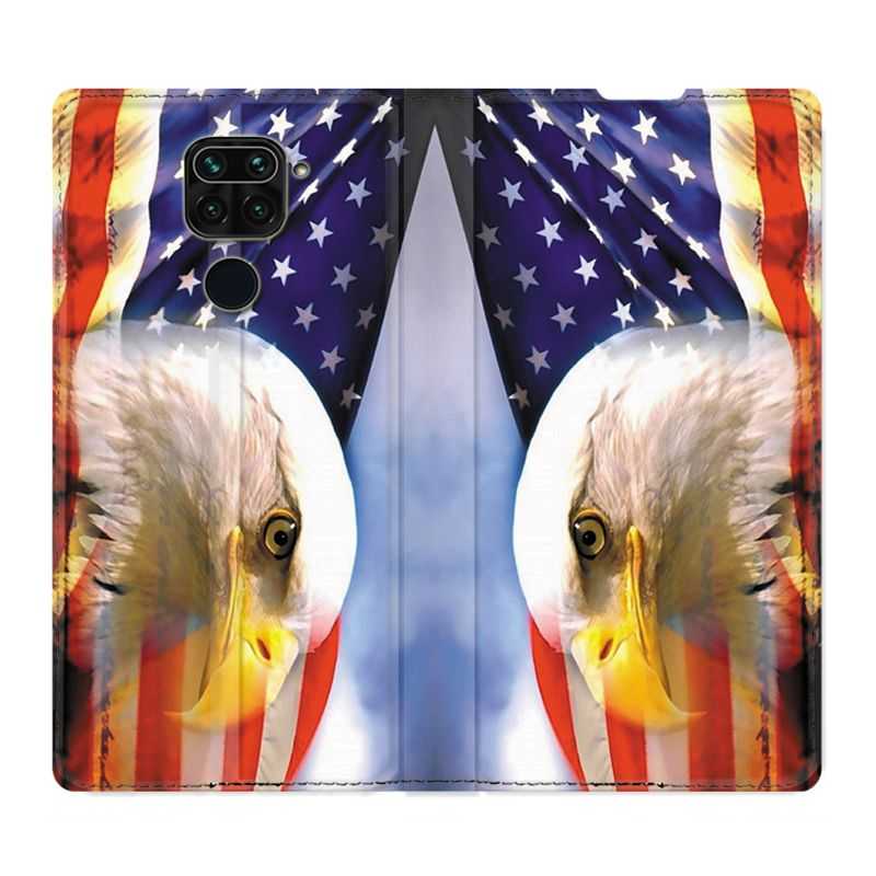 Housse Cuir Portefeuille Pour Xiaomi Redmi Note 9S / 9 Pro Amerique USA Aigle