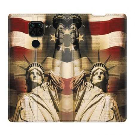 Housse Cuir Portefeuille Pour Xiaomi Redmi Note 9S / 9 Pro Amerique USA Statue liberté