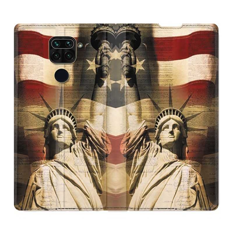 Housse Cuir Portefeuille Pour Xiaomi Redmi Note 9S / 9 Pro Amerique USA Statue liberté