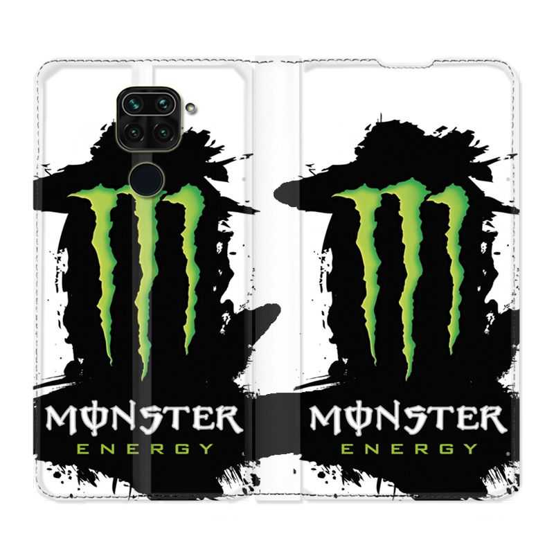 Housse Cuir Portefeuille Pour Xiaomi Redmi Note 9S / 9 Pro Monster Energy Tache