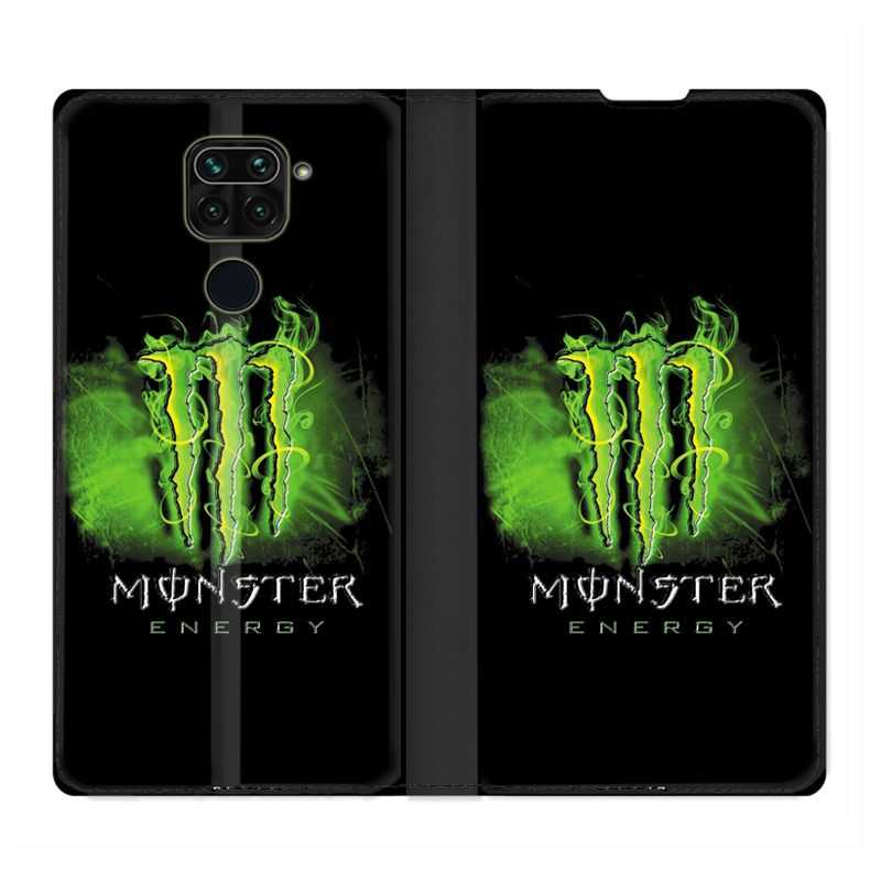 Housse Cuir Portefeuille Pour Xiaomi Redmi Note 9S / 9 Pro Monster Energy Vert