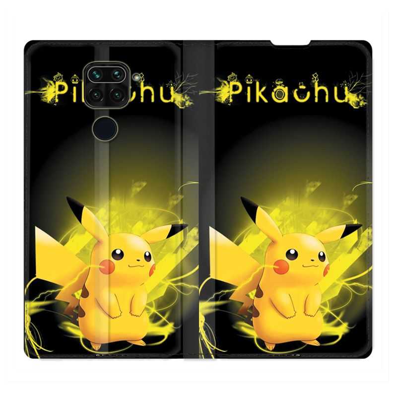 Housse Cuir Portefeuille Pour Xiaomi Redmi Note 9S / 9 Pro Pokemon Pikachu Eclair